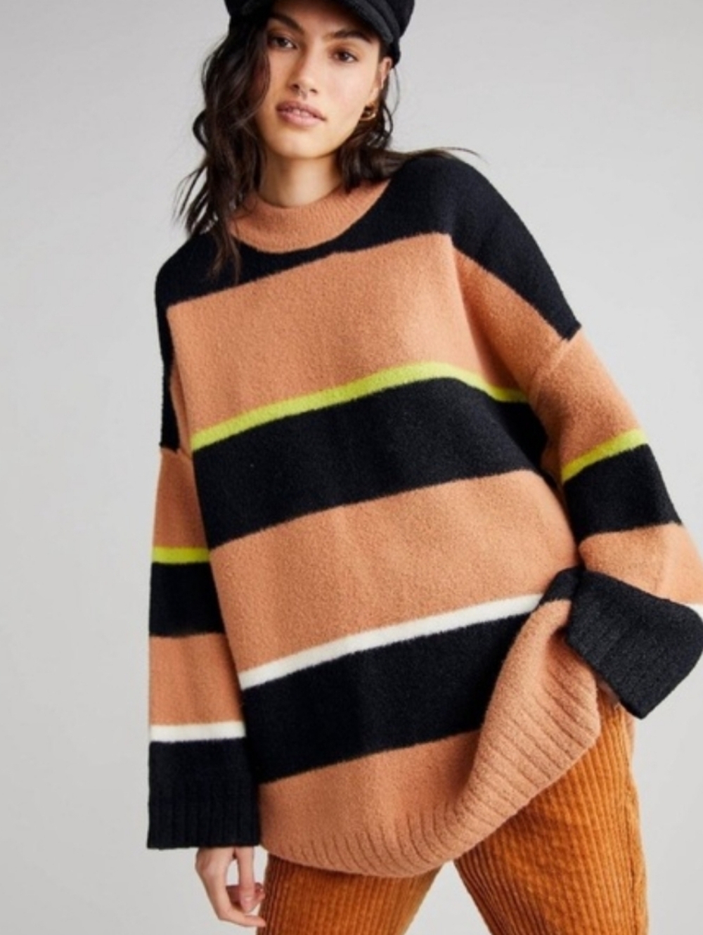 Free People Peaches Striped Crewneck Oversized Sweater
